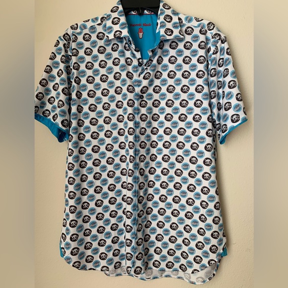 🔥NWT-Luciano Visconti black label fun pirate shark button up shirt size M - Picture 1 of 10